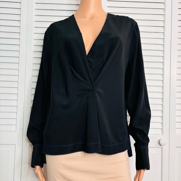 RAG & BONE Black Shields V-Neck Silk Blouse Size Medium - Picture 2 of 10